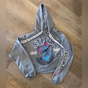 Disney "Stitch" Graphic Hoodie Cropped Sweatshirt Blue Size XS
